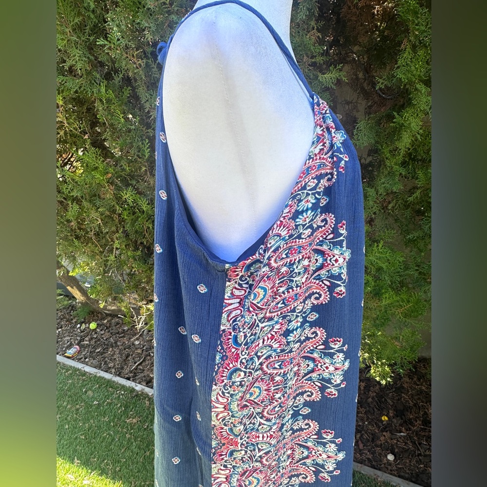 Women’s AUW Bohemian Navy Floral Halter Midi Dress size L - Picture 7 of 14